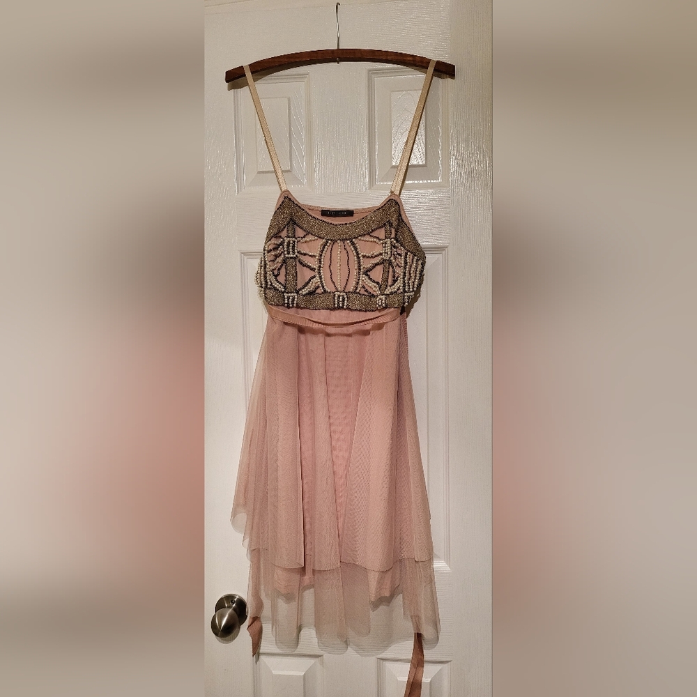 Suzy Shier Pink Beaded Sleeveless Dress